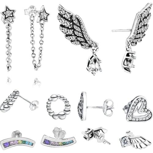 925 Sterling Silver Earrings Collect Sparkling Angle Wings Stud Earrings Women Fashion Jewelry Birthday Gift