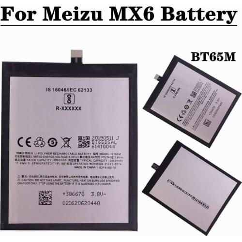 BT65M Battery For Meizu MX6 M685Q M685C M685M M685U Smartphone Replacement Batteries 3060mAh High Capacity Bateria
