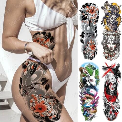Large Arm Sleeve Tattoo Waist Leg Waterproof Temporary Tatto Sticker Alice In Wonderland Body Art Full Fake Tatoo Women Men
