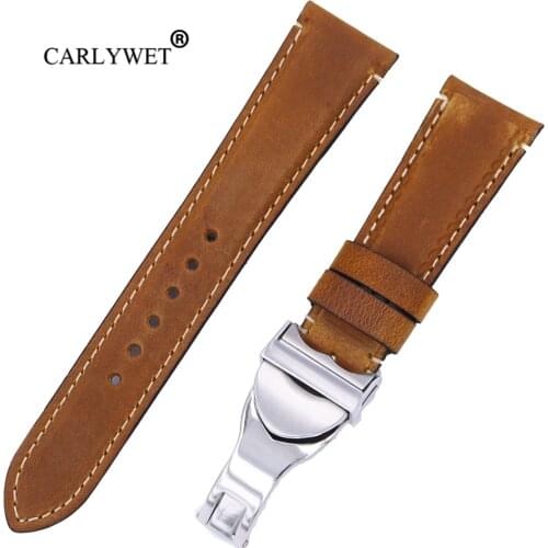 CARLYWET 22mm Wholesale High Quality Genuine Leather Wrist Watchband Strap Belt Loops Band Bracelets For IWC Tudor Breitling