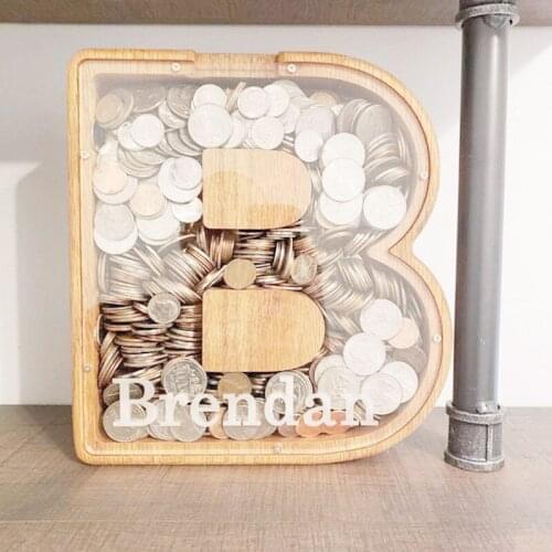 Wooden Piggy Bank Creative Simple Alphabet Storage Tank Personalized Desktop Ornament for Home Living Room Bedroom HFing