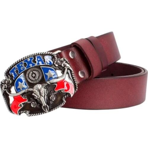 Mens genuine leather belt Western cowboy belt texas style bull head skull belt men gift belt