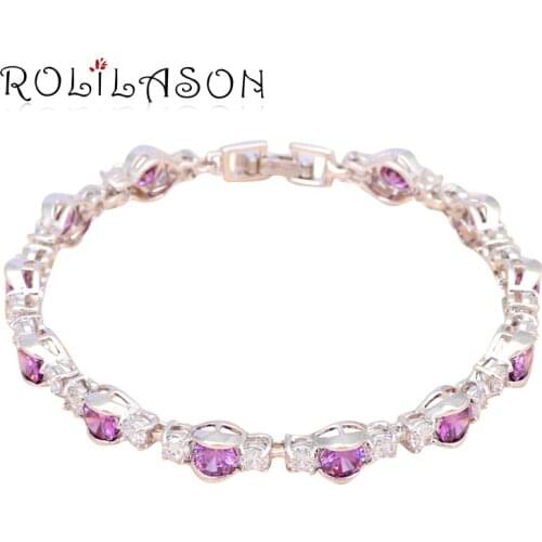 Elegant Crystal Jewelry Anniversary Gifts Purple Zirconia Silver plated Charm Bracelets Fashion jewelry TBS977