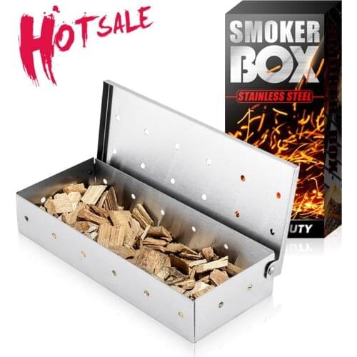 BBQ Smoker Box Wood Chips For Indoor Outdoor Charcoal Gas Barbecue Grill Meat Infused Smoke Flavor Accessories Smoker Box