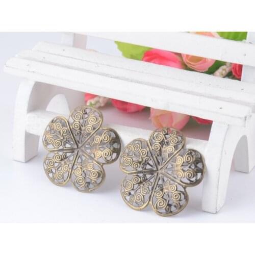 MIAOCHI 50Pcs Bronze Tone Filigree Flower Wraps Connectors Metal Crafts Gift Decoration DIY Findings 36x36mm J0568
