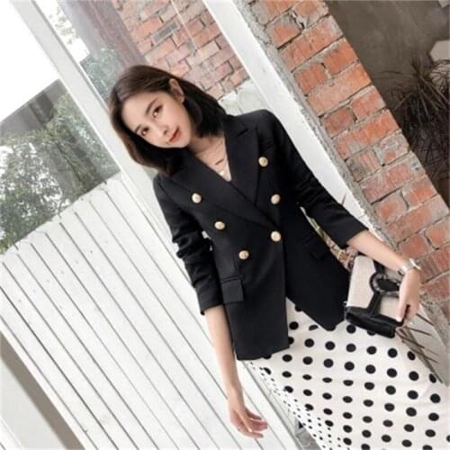 Fashion Blazers female Spring/fall New High quality casual double-breasted Loose coat small suit women jacket women Blazers