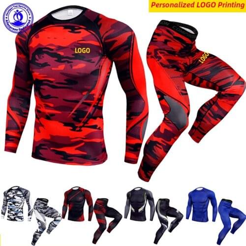 2 Pcs Shirts+Tights Mens Running Set Quick Dry Elastic Sports Suit Gym Fitness Clothes Workout Sportswear Tracksuit Personalize
