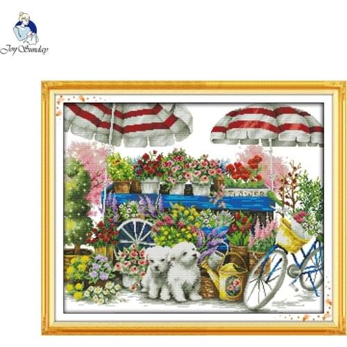 Joy sunday Sunny flower shop Stamped Cross stitch kits DMC Needlework Embroidery Cross-Stitch DIY Handwork Fabric 14CT and 11CT