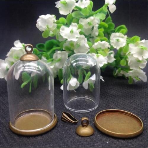 20sets/lot 30*20mm tube glass globe jars & bronze color 20mm base 8mm cap set glass bottle vial pendant with 70cm chain necklace