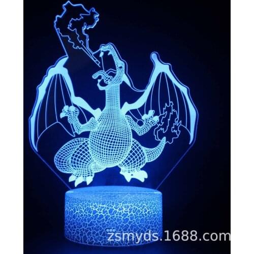TAKARA TOMY Pokemon Charizard Ash Ketchum3D 16/7 Color LED Light Creative Birthday Gift Bed Touch Remote Control Desk Lamp