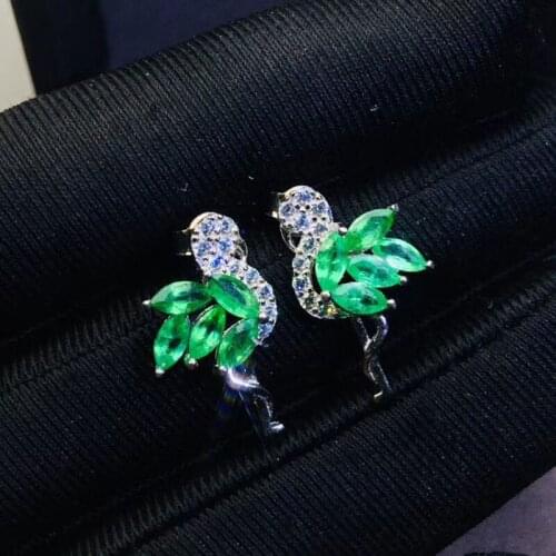 Natural Bird Emerald Stud Earrings for Women Gifts Columbia Green Gemstone 2.5x5mm Fine Jewelry High Quality S925 Silver