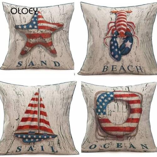 American Flag Cushion Cover Linen Square Cushion Cover Beach Theme Home Cushion Cover Home Bedroom Hotel Decoration 45 * 45cm