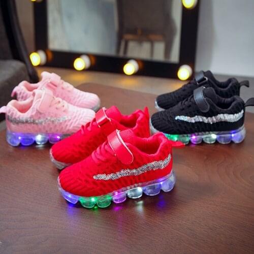 New Kids Glowing Sneakers Kid Princess Bow For Girls LED Shoes Cute Baby Soft Comfortable Lightweight Breathable Running Shoes