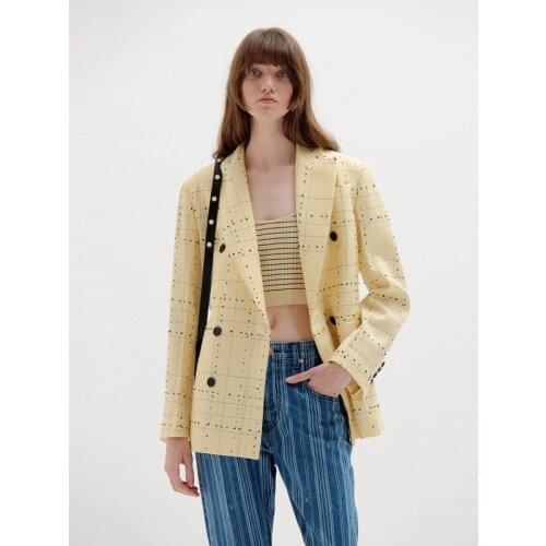 2021 Autumn New Korean Double-breasted Plaid Suit Commuter Jacket Womens Clothing