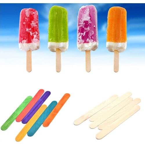 New 50Pcs/Lot Colorful Ice Cream Sticks Wooden Popsicle Sticks Natural Wood Kids DIY Hand Crafts Art Ice Cream Lolly Cake Tools