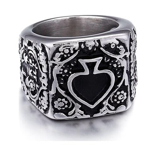 New personality spades rings drip of people mens rings punk retro titanium jewelry