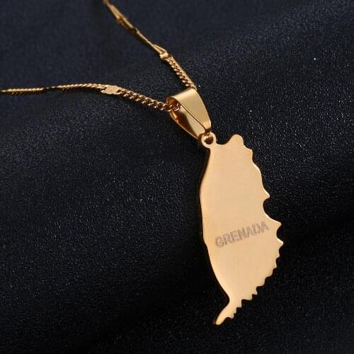Stainless Steel Grenada Island Map Pendant Necklace Gold Color Caribbean Map Chain Jewelry