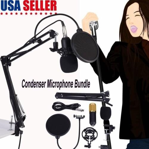 BM800 Studio Condenser Microphone Professional Voice Recording Microphone Arm Stand Pop Filter Kit for Phone PC Karaoke