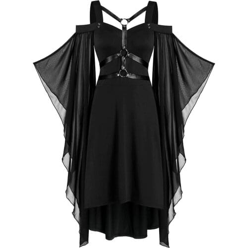 Plus Size Women Gothic Dress Criss Cross Lace Insert Butterfly Sleeve Party Dresses Ladies Black Dresses Elegant Bandage Dress