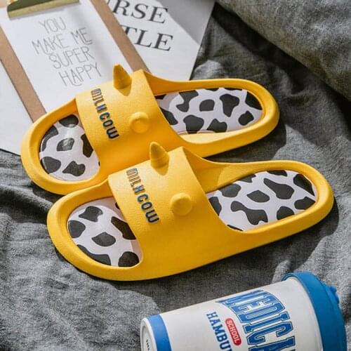 Lovely Cartoon Milk Cow Bathroom Slippers Men/Women Home Indoor PVC Flip Flops Lovers Household Anti-Skid Slides