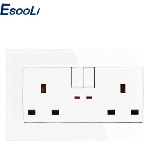Esooli UK Standard Wall Power Socket 146mm*86mm control British socket 2A Wall Charger Adapter Plug Socket Power LED indicator