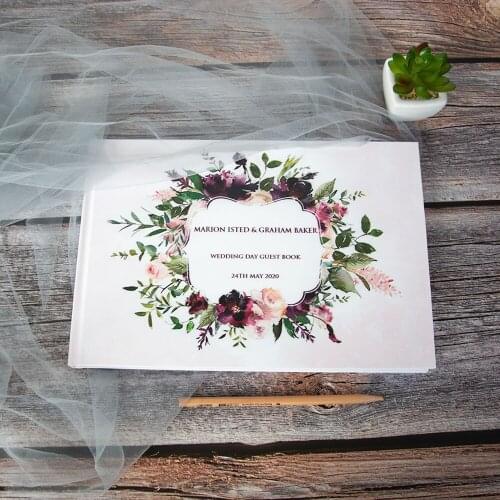 White Wedding Guest Book Alternative,Wreath Floral Wedding Guestbook,Custom Couple Name Date Photo Album,Wedding Guestbook Album