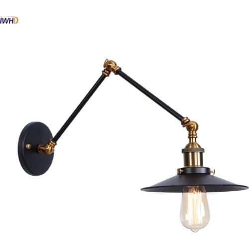 IWHD Loft Retro LED Wall Lights Fixtures Bedroom Stair Iron Metal Swing Long Arm Vintage Wall Lamp Sconce Edison Style Lighting