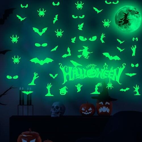 Grow In The Dark Halloween Decoration Luminous Witch Wall Stickers Party Decor Bar Room Scary Decos Removable WallSticker Art