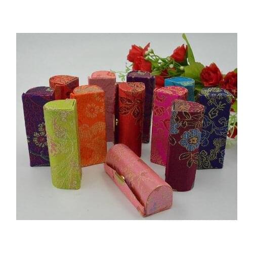 New Favorite Pearl Jewelry Wholesale 12pcs Silk Embroider Brocade Lipstick Case Mirrow Inside Jewelry Box Nice Gift For Women