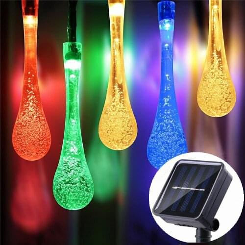 20/30/50LED Water Droplets Solar String Lights Outdoor Waterproof Garland Fairy Light Christmas Garden Courtyard Decoration Lamp