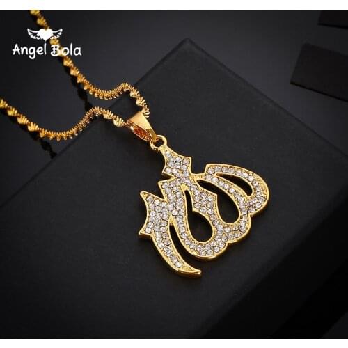 High Quality Cubic Zirconia Islam Allah Necklaces for Women/Girl Gold Color Charms Arab Muslims Pendant Jewelry Never Faded