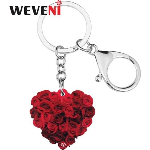 WEVENI Acrylic Valentines Day Haert Rose Key Chains Rings Bag Car Purse Keychains For Women Girls Teen Festival Decoration Gift