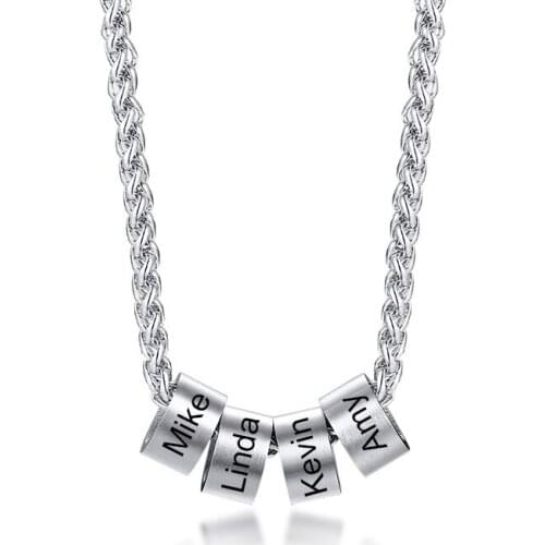 Custom Name Beads Necklace for Men Personalized Stainless Steel Pendant with Family Names Collar Free Engraving