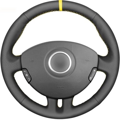 Yellow Marker Black Leather Custom Car Hand-stitched Car Steering Wheel Cover for Renault Clio 3 2005-2013 Clio 3 2005-2013