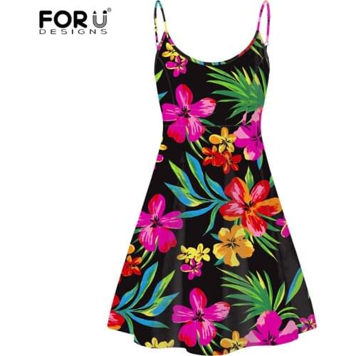 FORUDESIGNS Tropical Floral Print Woman Sun Dress Sleeveless Bodycon Ladies Dress Hawaiian Flower Designer Beach Summer Dresses
