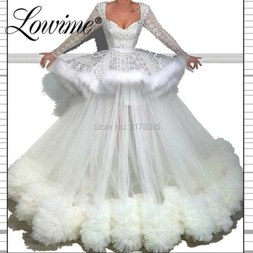 Feather Evening Dresses A Line Cloud Prom Dress With Long Sleeve Special Occasion Party Gowns Formal Dresses Robe De Soiree 2019