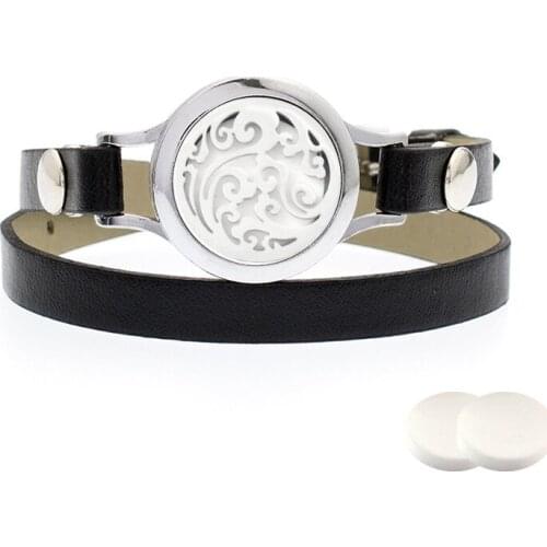 1PC Stainless Steel Tree of Life Aromatherapy Bracelet Leather Essential Oil Diffuser Locket Bracelets Bracelets