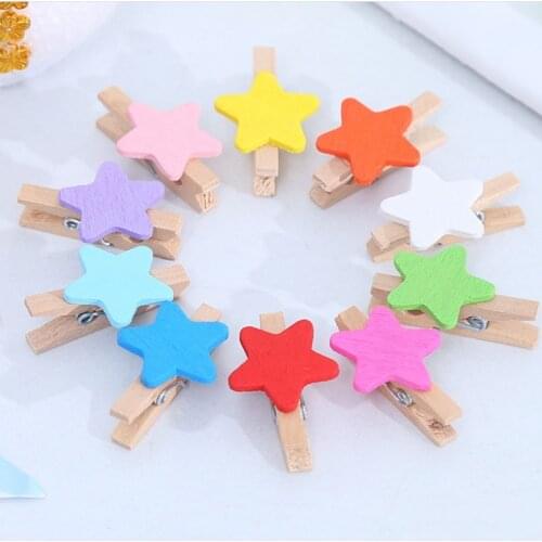 100pcs/lot Kawaii Color Star Mini Wood clip For Photo Clips Clothespin Craft Decoration Paper Holder Office Clips Pegs
