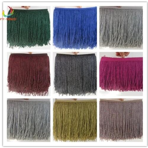 100 Yards/Lot Fringe Tassel Latin Dress Polyester Tassel Trimming Lace Ribbon Soft shining Banded 20CM Macrame decoration DIY