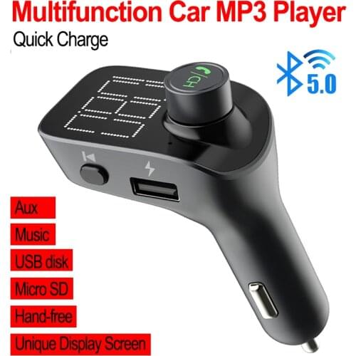 5.0 Bluetooth FM Transmitter Wireless Bluetooth Car Kit Car MP3 Player Unique Display Screen Aux Modulator Handfree