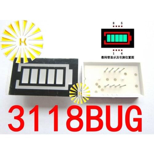 5PCS x 5 Segment Battery Style LED Digital Tube Display Emerald Green LED Inner + Red LED Outer 3118BUG