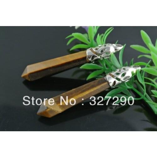 5pcs Natural Tiger Eyes Crystal Point Shape Necklace Pendant Necklace Making Materials 10x60mm