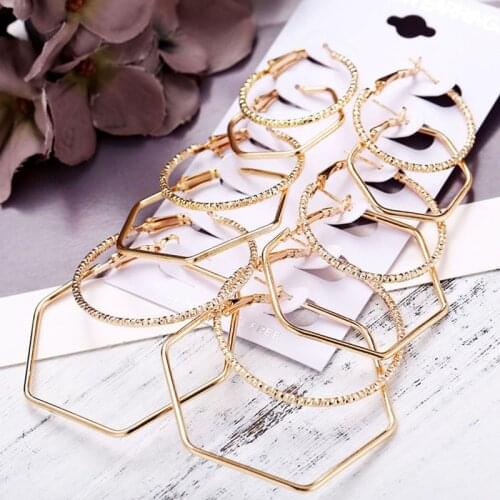 6Pairs Punk Hoop Earrings Set Big Circle Earrings Jewelry for Women Girls Steampunk Ear Clip Punk Style Earring Ear Ring