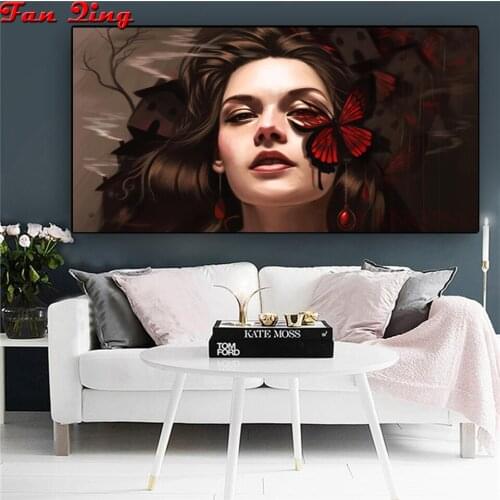 5D DIY Diamond Painting Fantasy art butterfly on girl face Rhinestones Full Round/square Diamond Embroidery Sale home decor