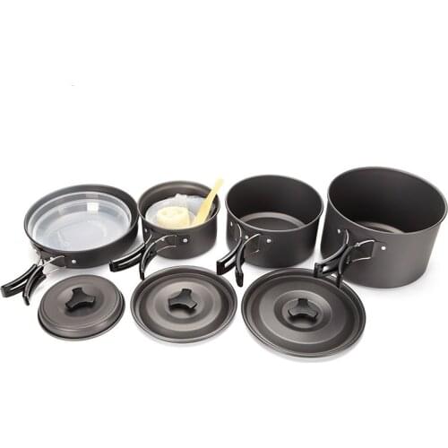 Camping aluminum pan portable casserole outdoor soup pot bowl rice spoon frying sports cooking pots and pans set Picnic
