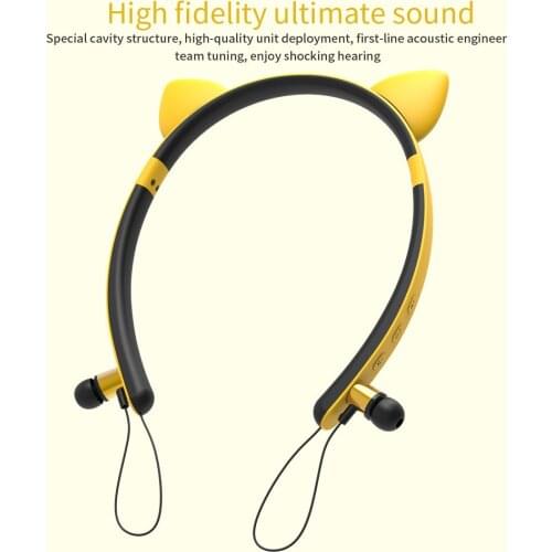 Bluetooth Stereo Headphones Wireless Magnetic Headset Sweatproof Cute Shape Detachable Ear for Smart Phone Tablet PC Computer