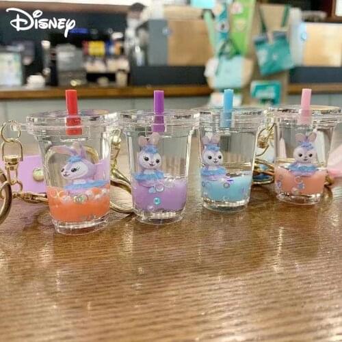 Disney Cartoon StellaLou Milk Tea Bottle Key Chain Bag Ornament Fashion Gift Creative Keychain Pendant Cute Keychains For Women