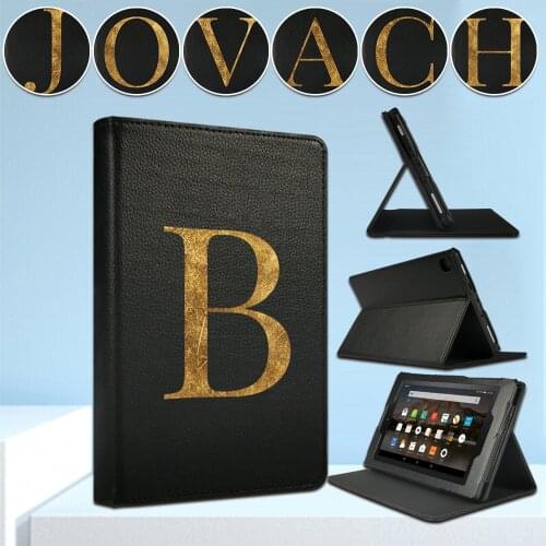 Tablet Case for Amazon Fire 7(5/7/9th) /HD 8(6/7/8th) /HD 10(5/7/9th Gen) PU Leather Letter Series Tri-fold Front Bracket Cover