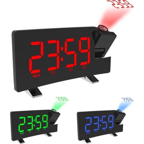 Digital Projection Alarm Clock USB Charging FM Radio Dimmer Snooze Timer Backlight LED Projector Table Clock Wake Up Dual Alarm