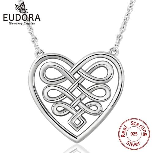 EUDORA Authentic 925 Sterling Silver Celtic love knot Pendant chain Necklace Fashion Jewelry for Party birthday friend gift D267